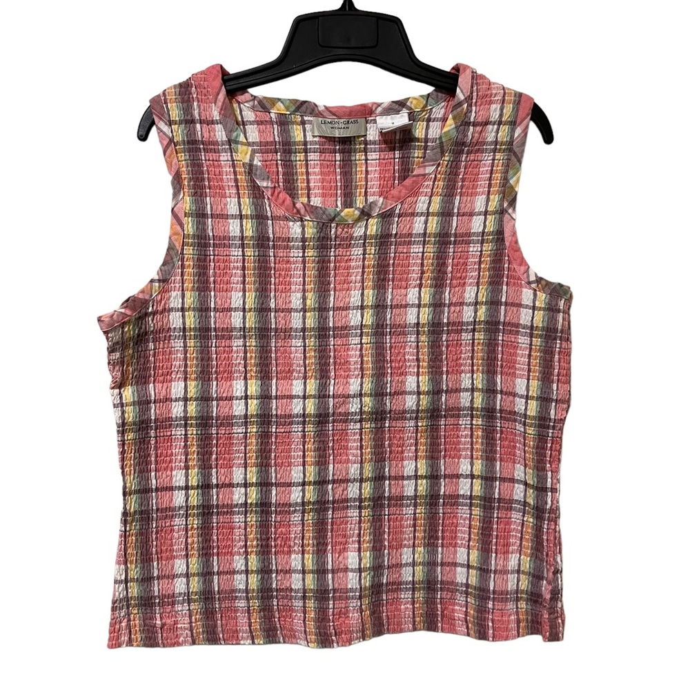 Lemon Grass Woman Plaid Sleeveless Top